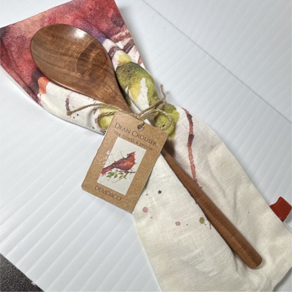 DEMDACO Dean Crouser Cardinal Bird Tea Towel & Spoon 2pc Set, Machine Wash